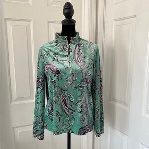 Charter Club Velvet Mint Green Paisley Blouse.